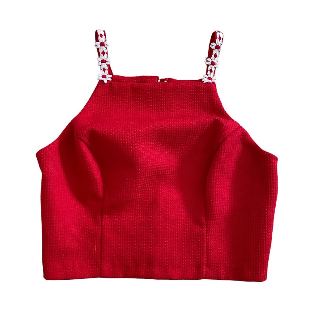 VTG Womens Red Daisy Floral Strap Crop Top Size 3 / 4- 90's Y2K - All That Jazz
